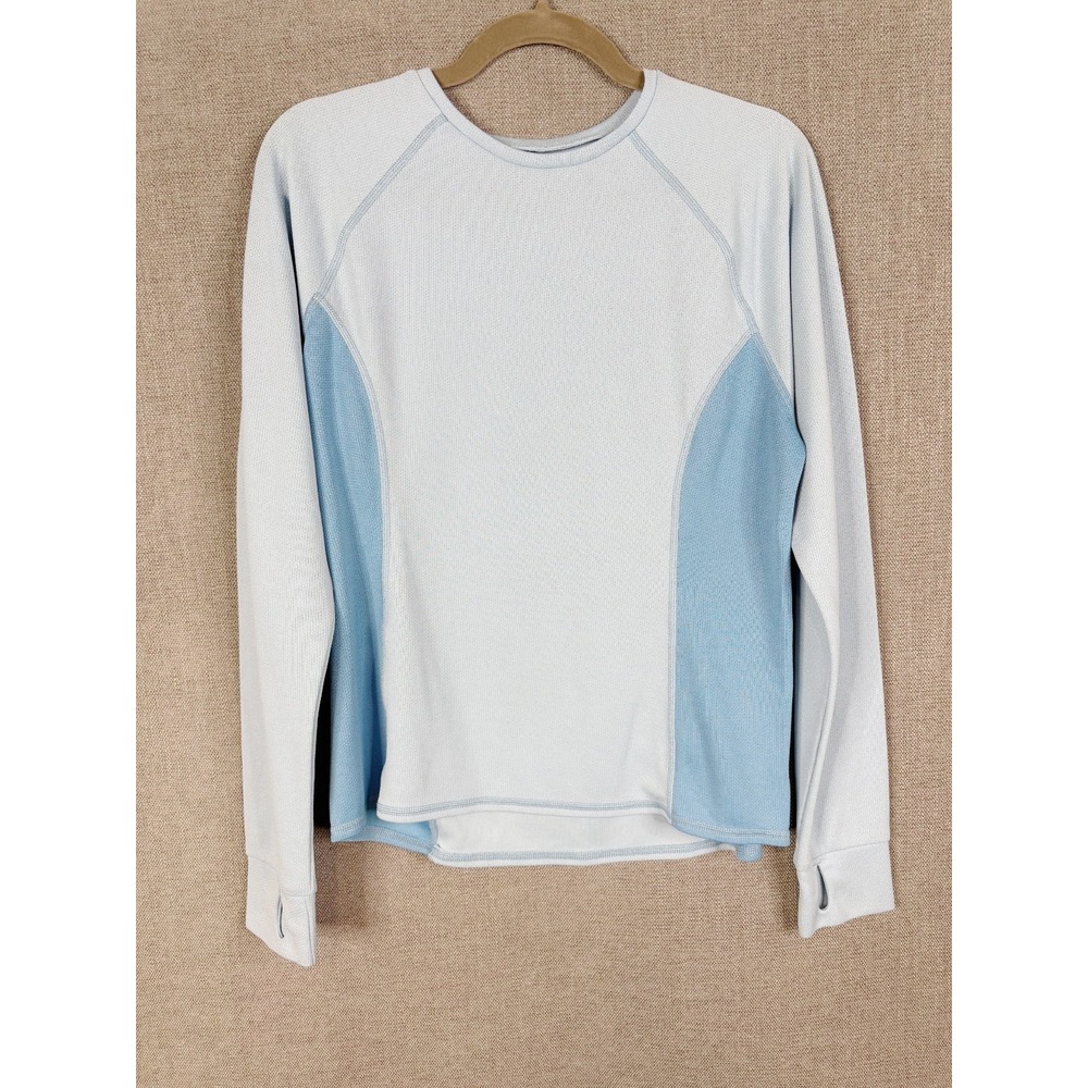 LL Bean Top Womens Large Blue Colorblock Thumbholes Knit Long Sleeve Outdoors
